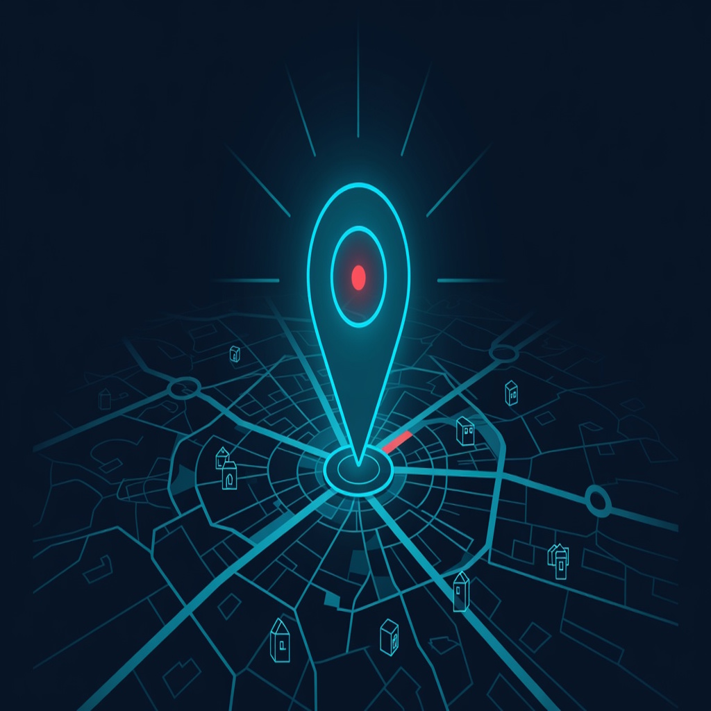 Google Business: pin de ubicación brillando sobre un mapa