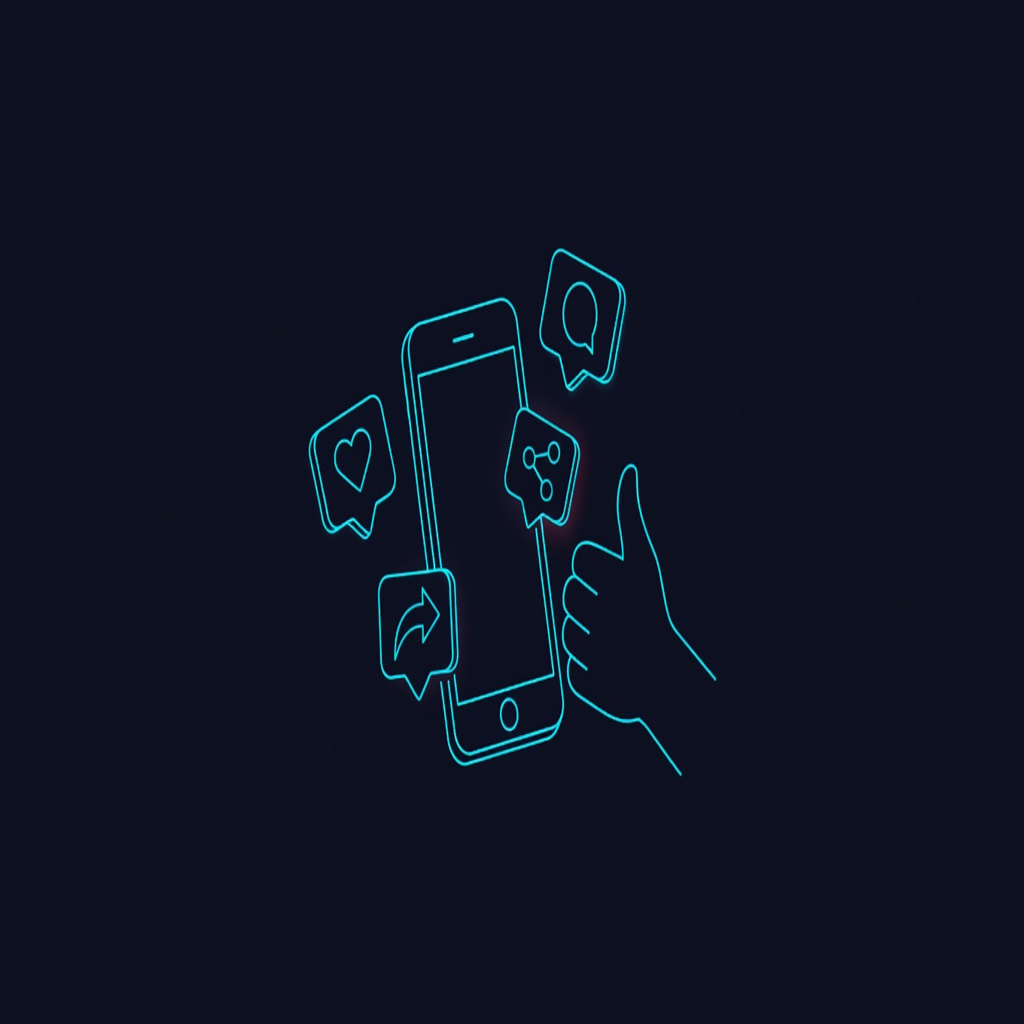 Redes sociales: teléfono con corazones y comentarios flotando